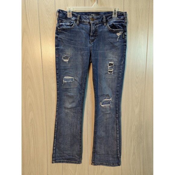 Silver Jeans Denim - Distressed Silver Jeans Womens 30x31 Aiko Mid Slim Boot Ladies Blue Buckle Pants